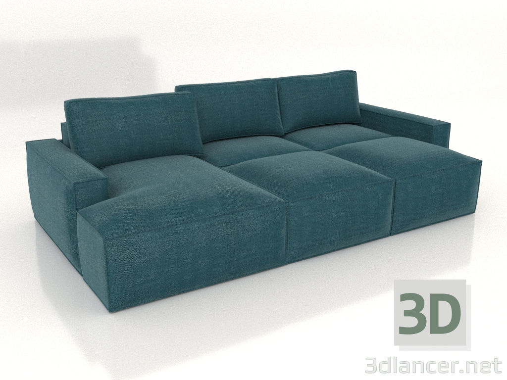 modèle 3D Canapé-lit LEONARDO avec pouf (déplié) - preview