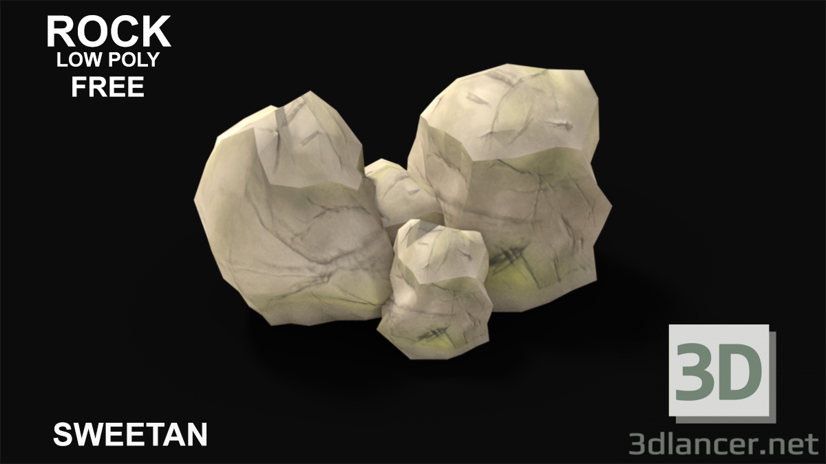 3d model 3D Rock - Low Poly Game Activo - vista previa