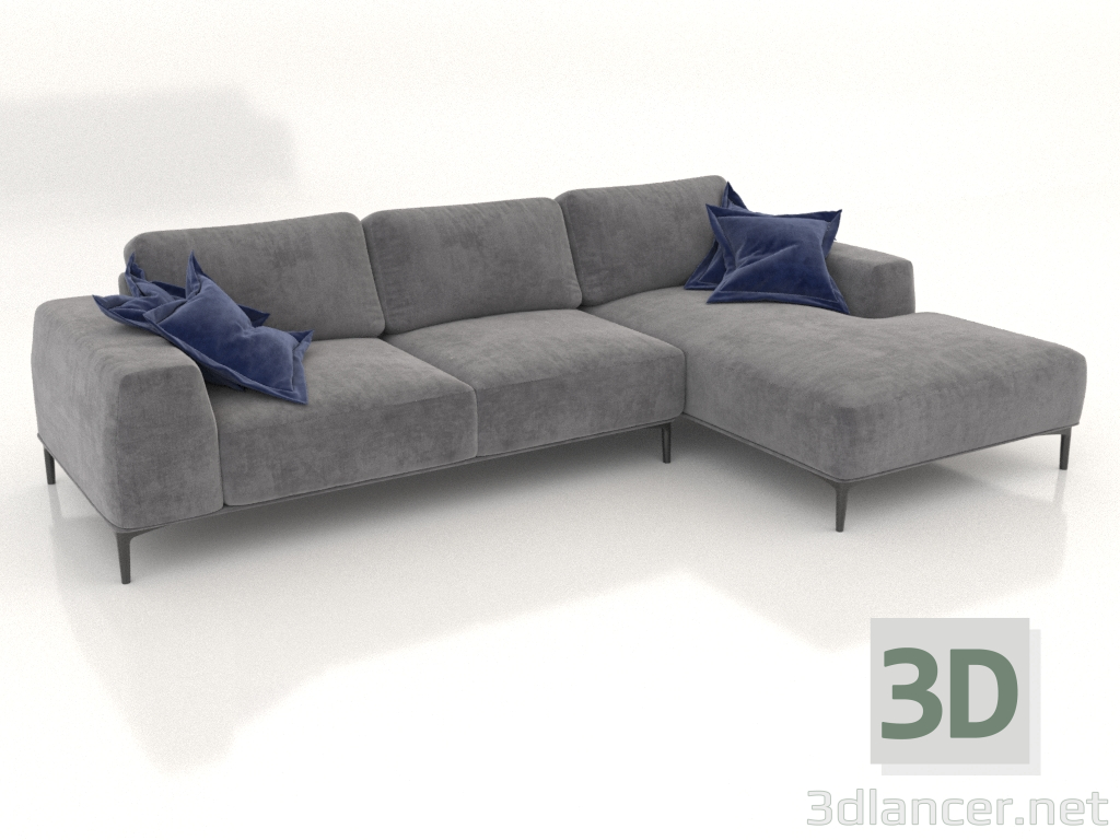 modello 3D Divano CLOUD con pouf (opzione rivestimento 4) - anteprima