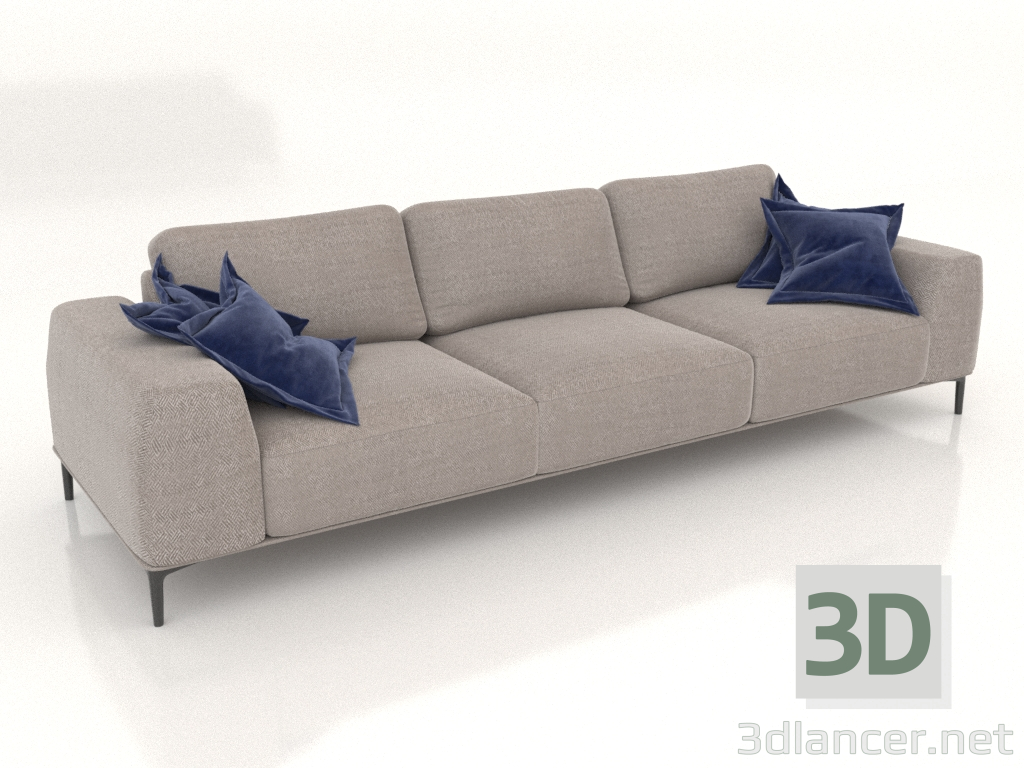 3D modeli CLOUD düz üç bölmeli kanepe (döşeme seçeneği 2) - önizleme