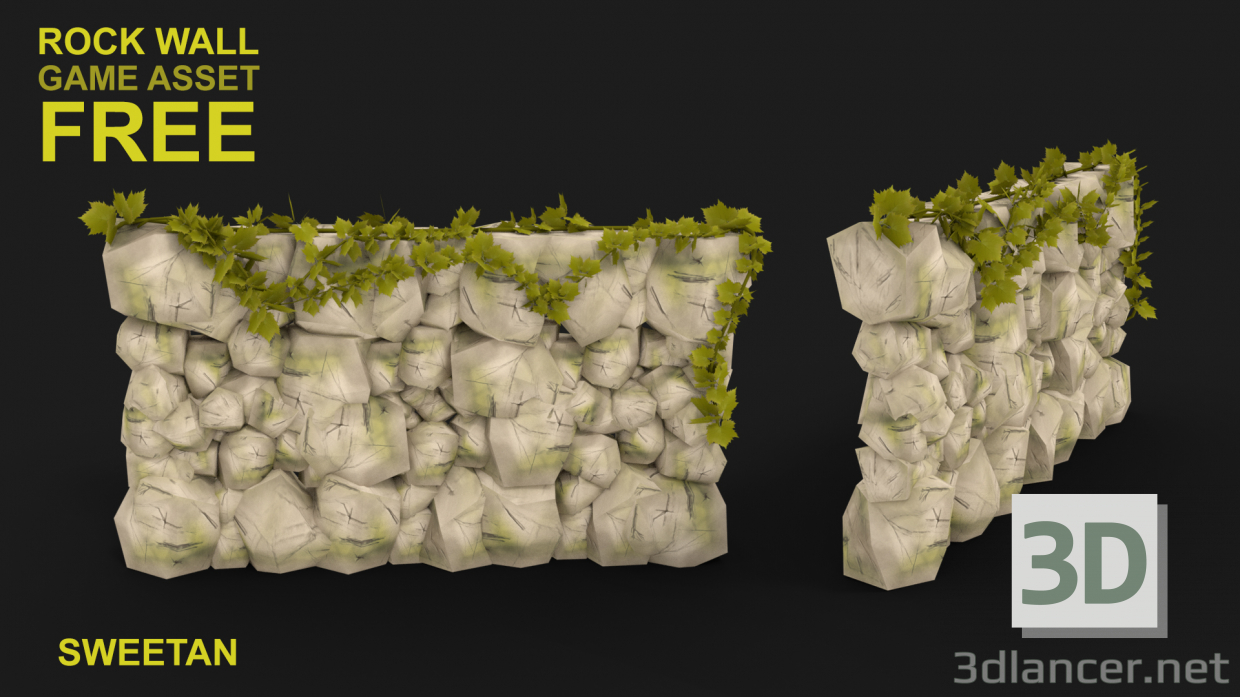 3d model 3D Rock Wall Concept with Low poly - preview