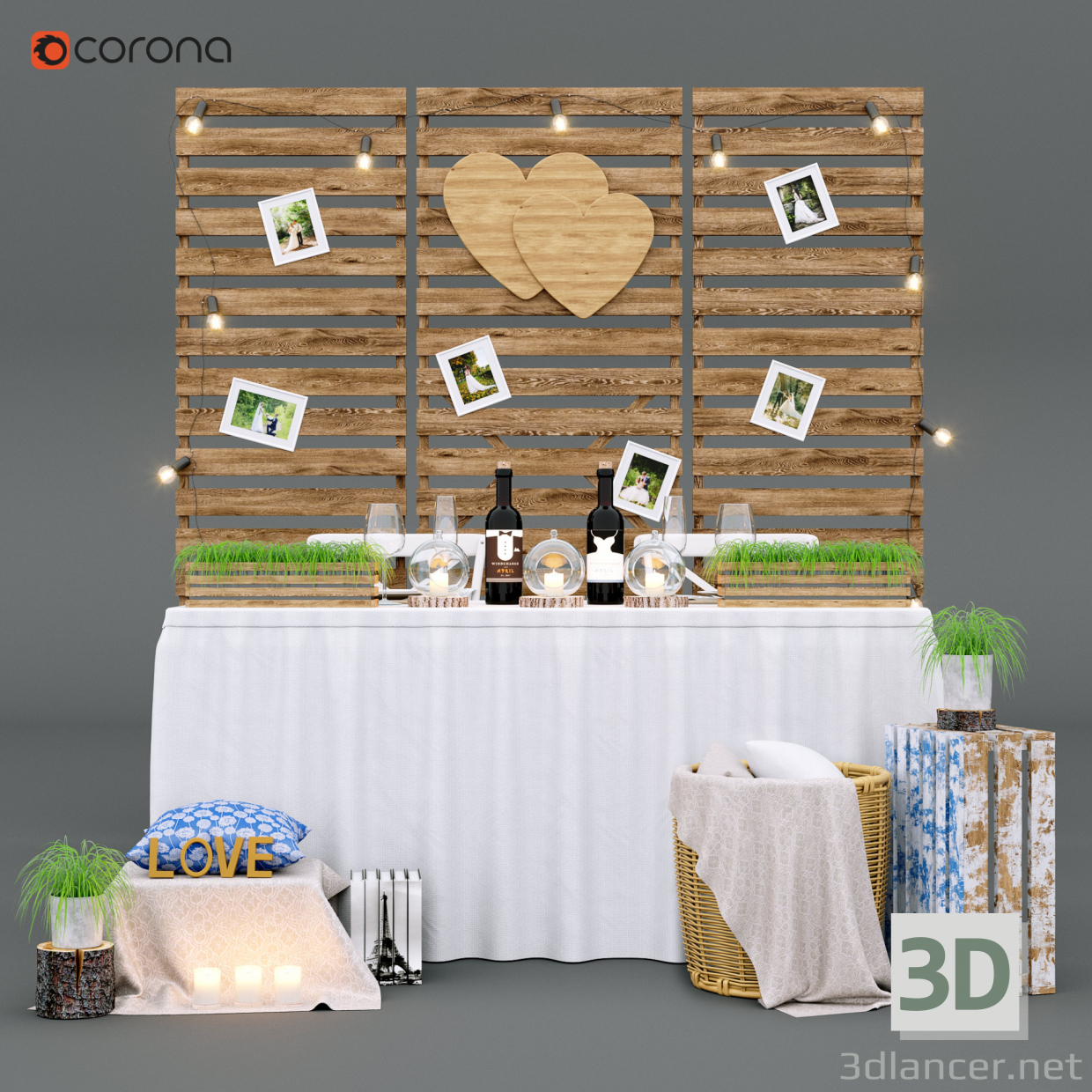 3d Set for a wedding photo shoot in the style of rustic model buy - render