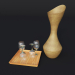 3d model wooden ladle and 4 glasses - preview