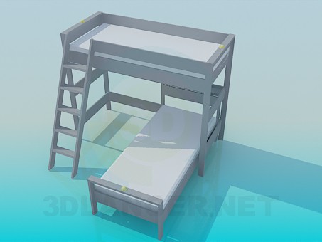 3d model Deck bed with stairs - preview 3d model Deck bed with stairs - preview