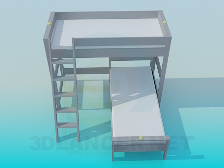 3d model Deck bed with stairs - preview 3d model Deck bed with stairs - preview