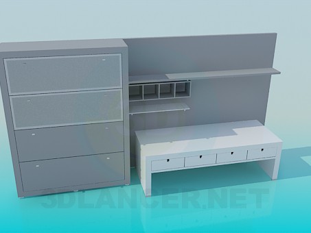 modelo 3D Conjunto de muebles para el lugar de trabajo - escuchar modelo 3D Conjunto de muebles para el lugar de trabajo - escuchar