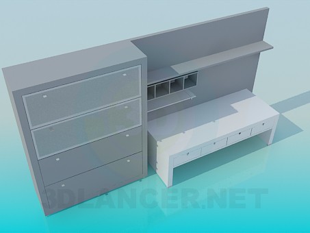 modelo 3D Conjunto de muebles para el lugar de trabajo - escuchar modelo 3D Conjunto de muebles para el lugar de trabajo - escuchar