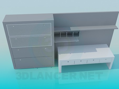 modelo 3D Conjunto de muebles para el lugar de trabajo - escuchar modelo 3D Conjunto de muebles para el lugar de trabajo - escuchar