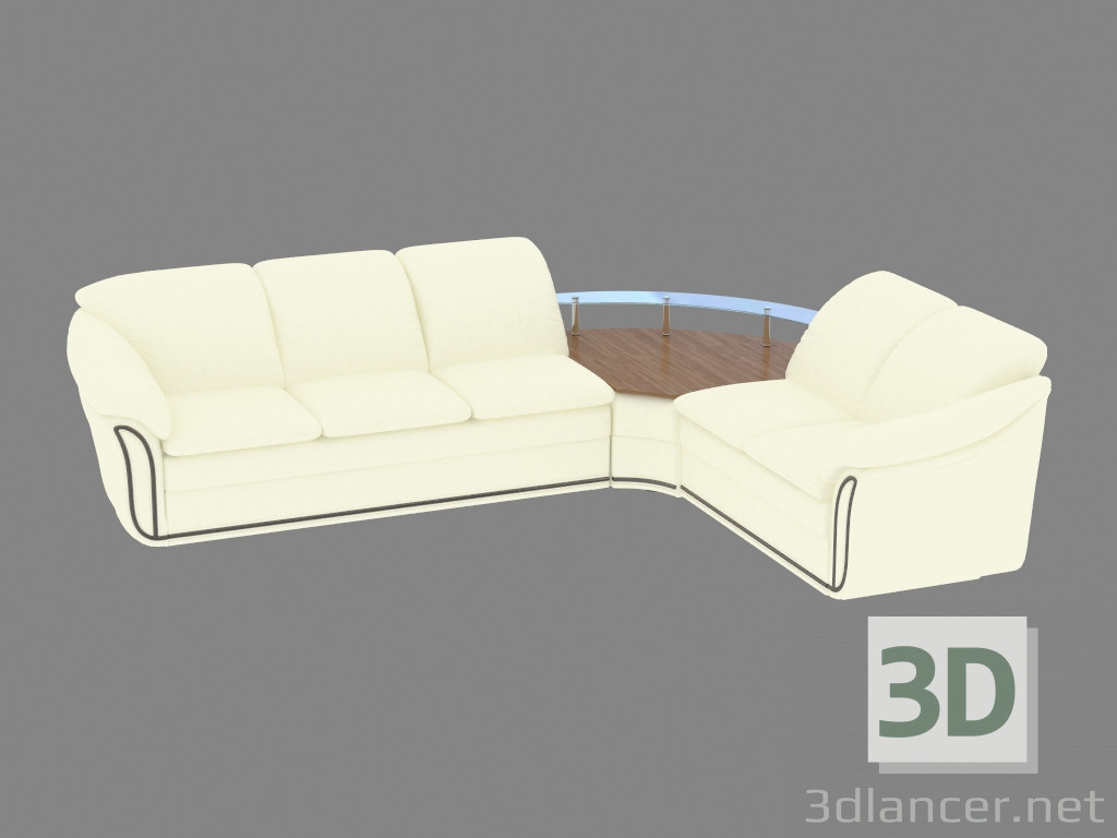 modello 3D Divano in pelle classica con tavolino - anteprima