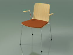 Sandalye 3976 (4 metal ayak, koltukta ve kolçaklarda yastık, doğal huş ağacı)