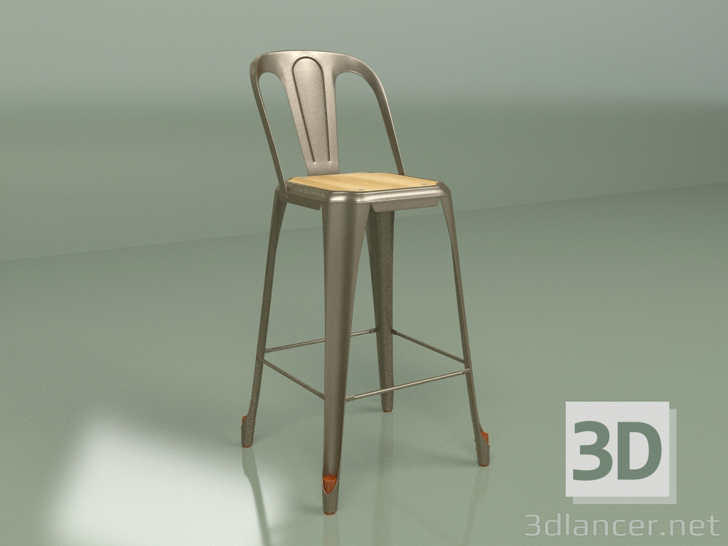 3 डी मॉडल लकड़ी की सीट के साथ सेमी-बार कुर्सी मरैस (बंदूक कांस्य) - पूर्वावलोकन