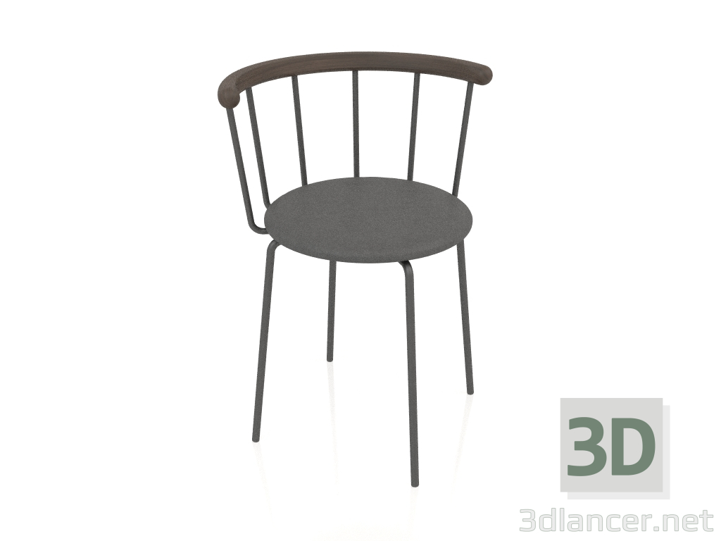 Modelo 3d Cadeira de jantar Babette (couro antracite, carvalho escuro, aço escuro) - preview