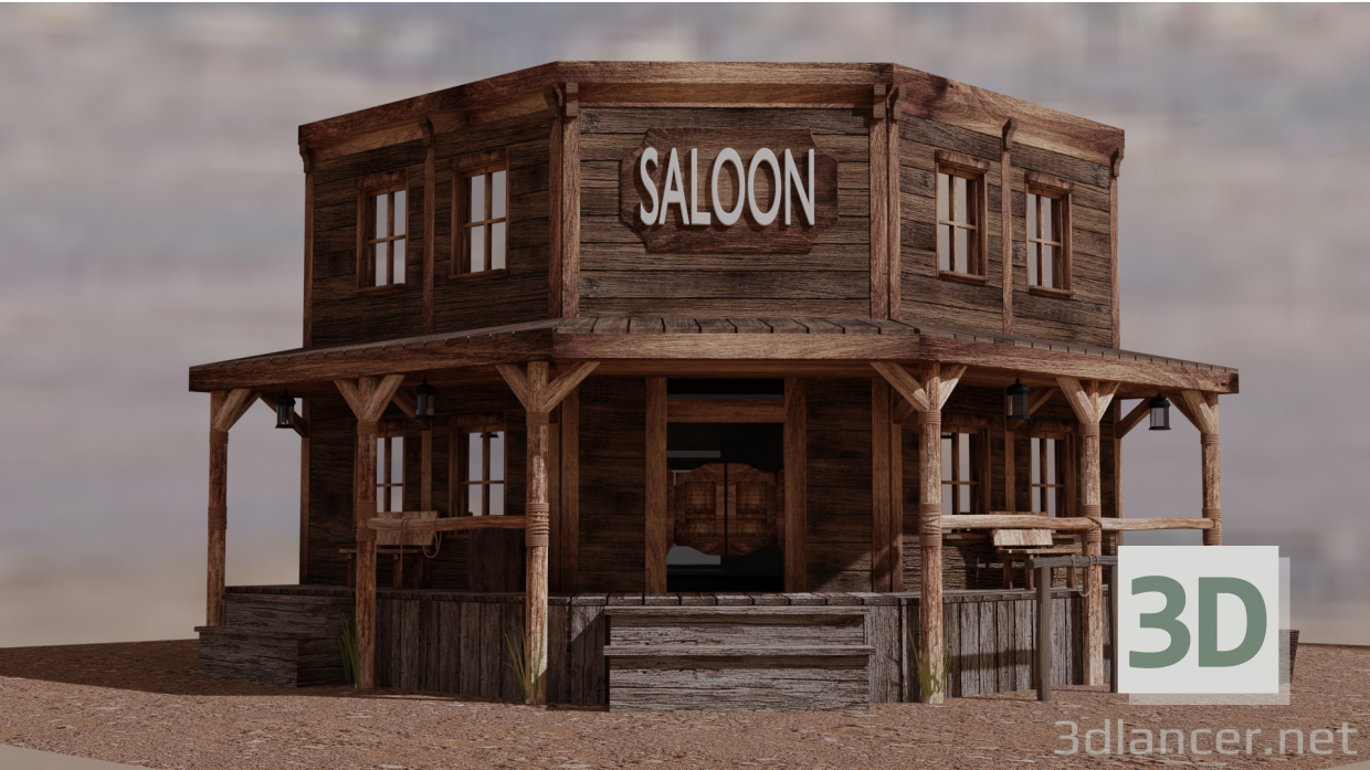 3D Saloon vahşi batı modeli satın - render