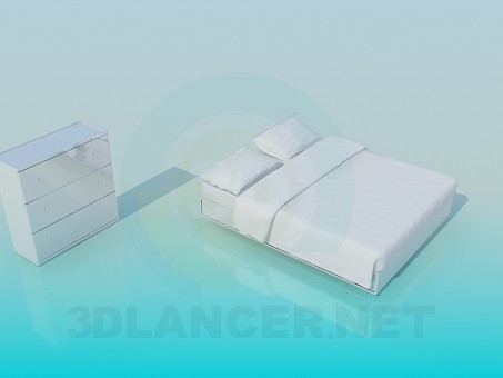 3d model Chest of drawers and bed - preview