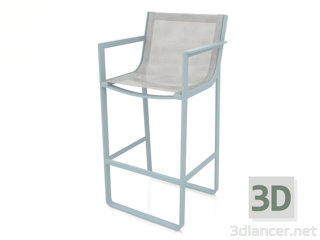 modèle 3D Tabouret avec dossier haut et accoudoirs (Bleu gris) - preview
