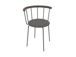 Cadeira de jantar Babette (couro antracite, carvalho escuro, aço escuro)