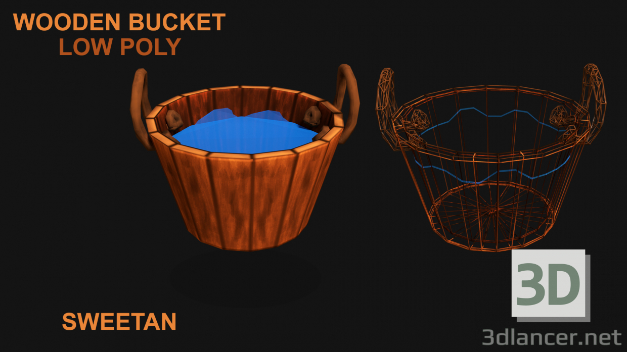 Modelo 3d Recurso de jogo de balde de madeira 3D - LOW POLY - preview