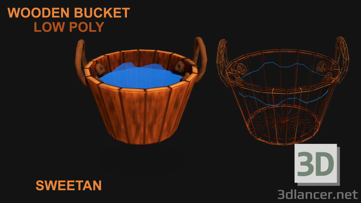 3 डी मॉडल 3 डी लकड़ी की बाल्टी गेम संपत्ति - कम पॉल - पूर्वावलोकन