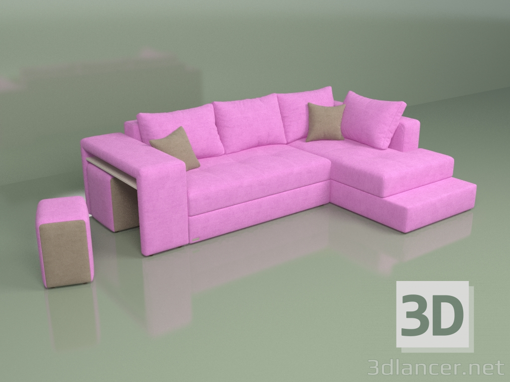 3D modeli Köşe kanepe Marsilya (pembe) - önizleme