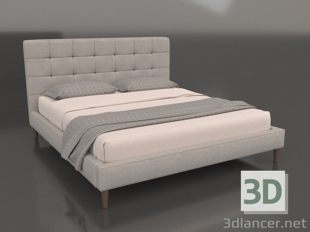 3d model Mid Century High Headboard Bed - preview