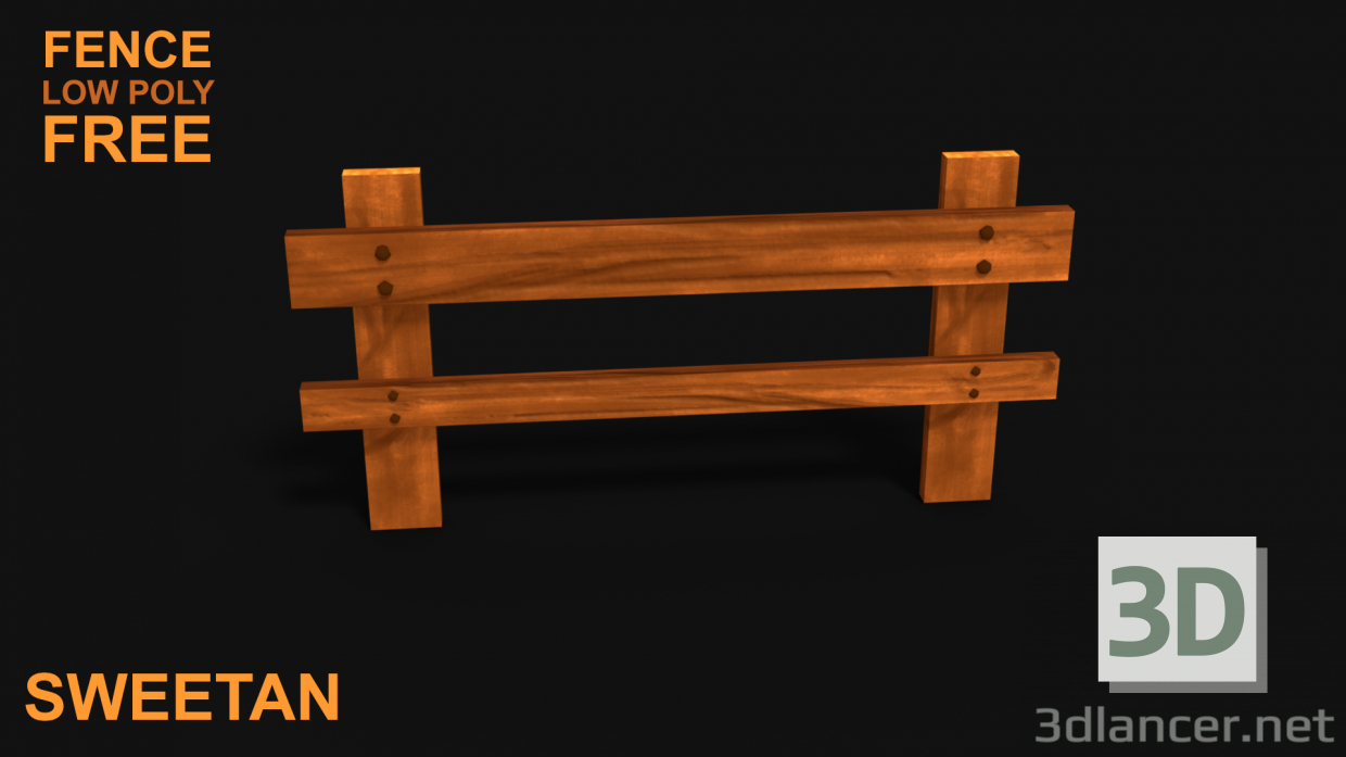 3d модель 3D дерев'яний паркан Ігровий актив - низька полі – превью