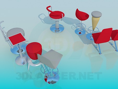 3 डी मॉडल सलाखों, कैफे के लिए कुर्सियों - पूर्वावलोकन