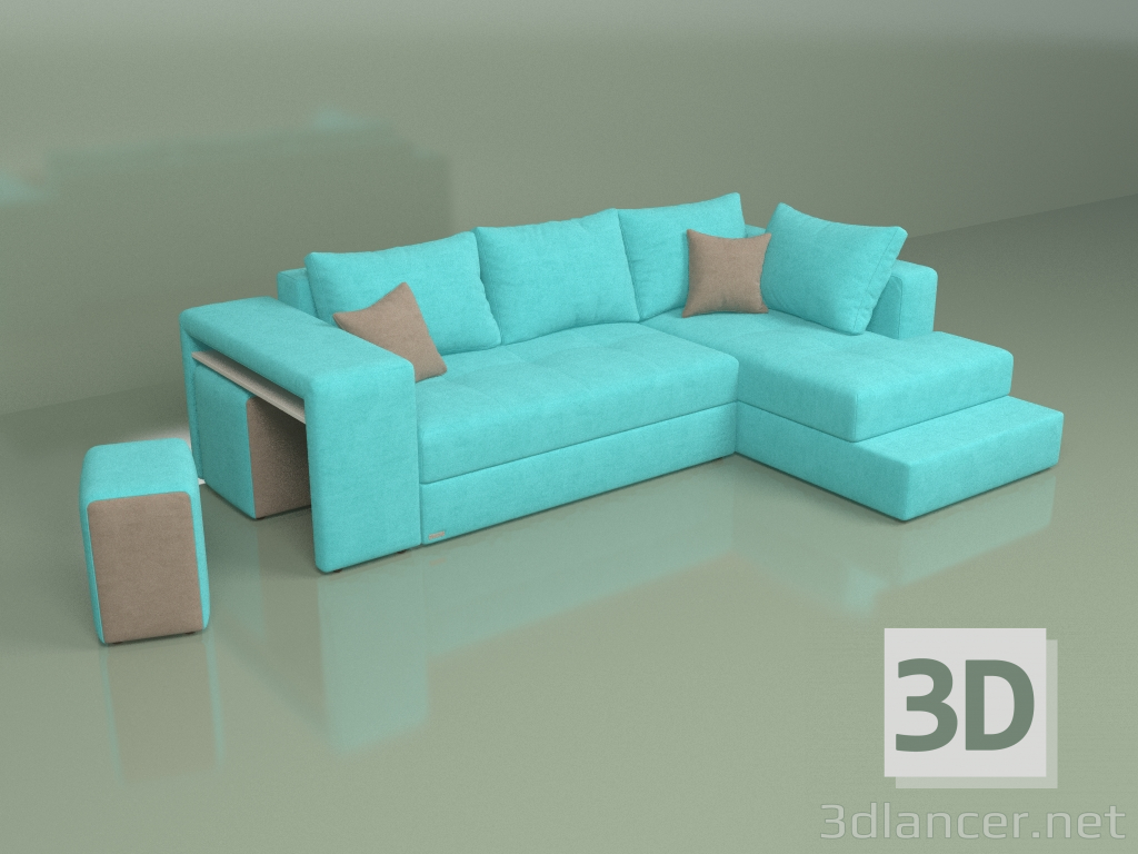 modèle 3D Canapé d'angle Marseille (turquoise) - preview