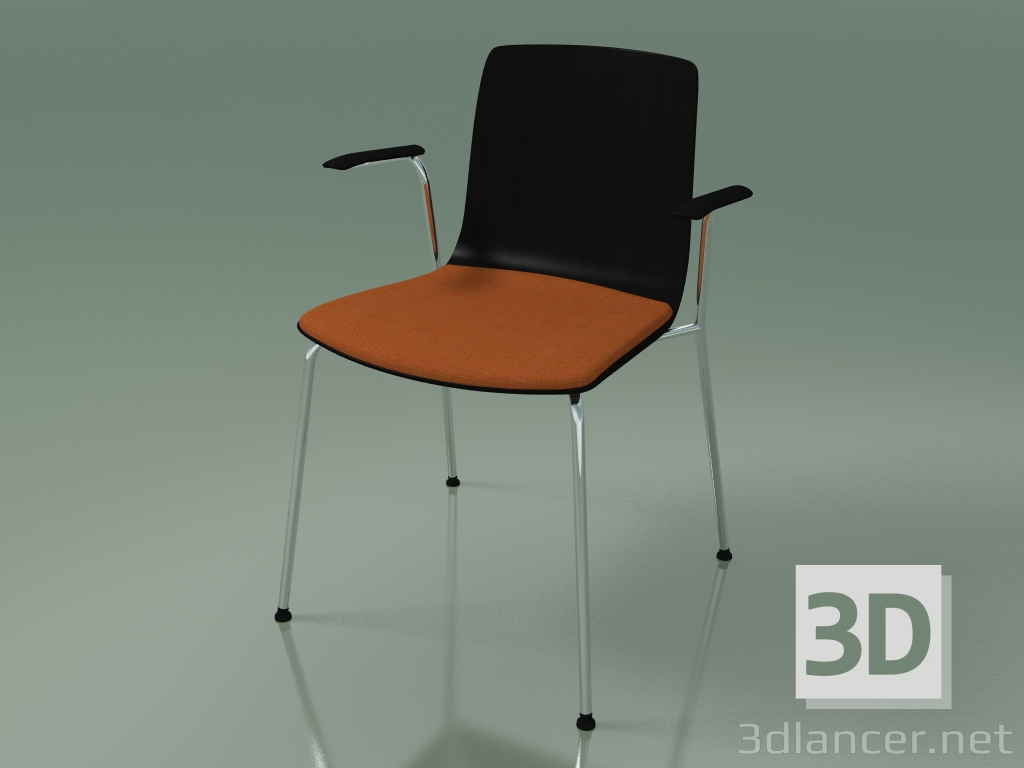 3d model Silla 3976 (4 patas de metal, con una almohada en el asiento y apoyabrazos, abedul negro) - vista previa