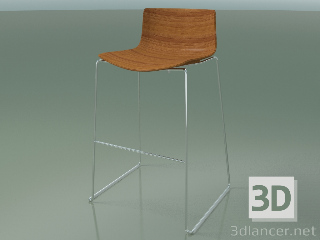 modèle 3D Chaise de bar 0571 (sur le traîneau, effet teck) - preview