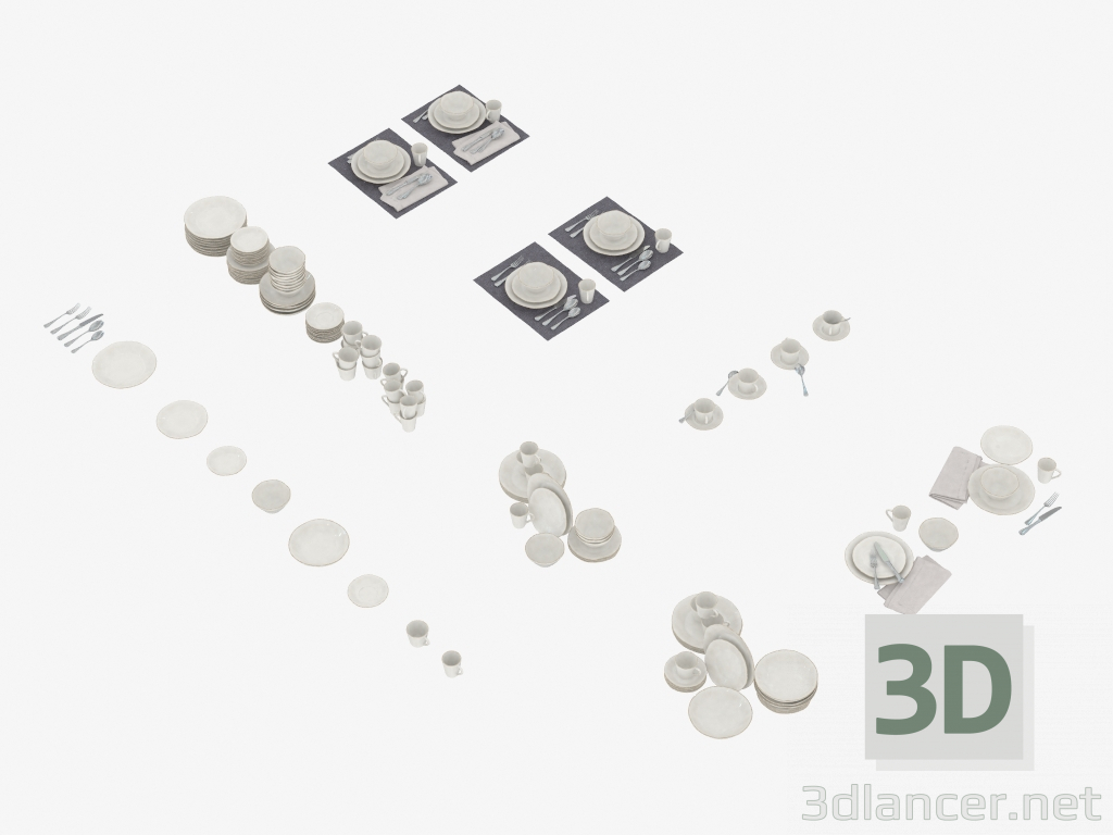 modello 3D Pentole Set Marin tavola - anteprima