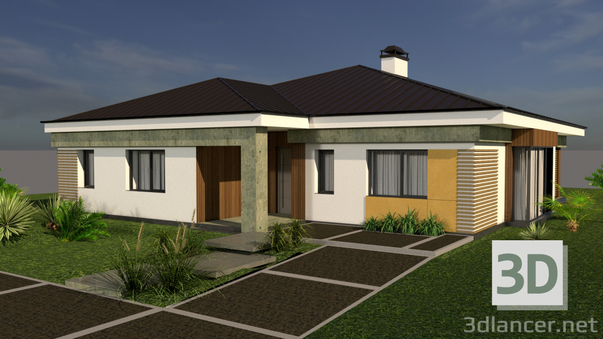 3d One-storey house model buy - render