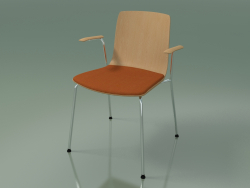 Chair 3976 (4 metal legs, with seat cushion and armrests, oak)