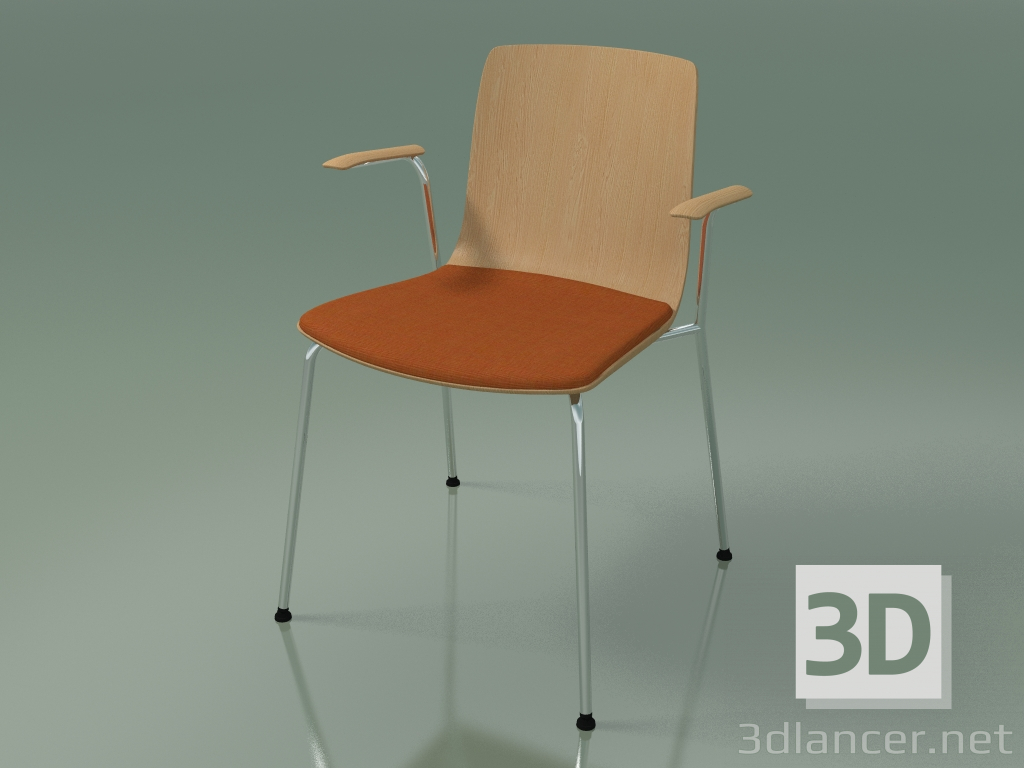 modello 3D Sedia 3976 (4 gambe in metallo, con cuscino sedile e braccioli, rovere) - anteprima