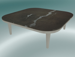 Table basse Fly (SC4, H 26 cm, 80 x 80 cm, piètement en chêne huilé blanc et marbre poli Pietra di F