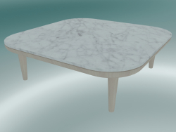 Coffee table Fly (SC4, H 26cm, 80x80cm, White oiled oak base with honed Bianco Carrara Marble)