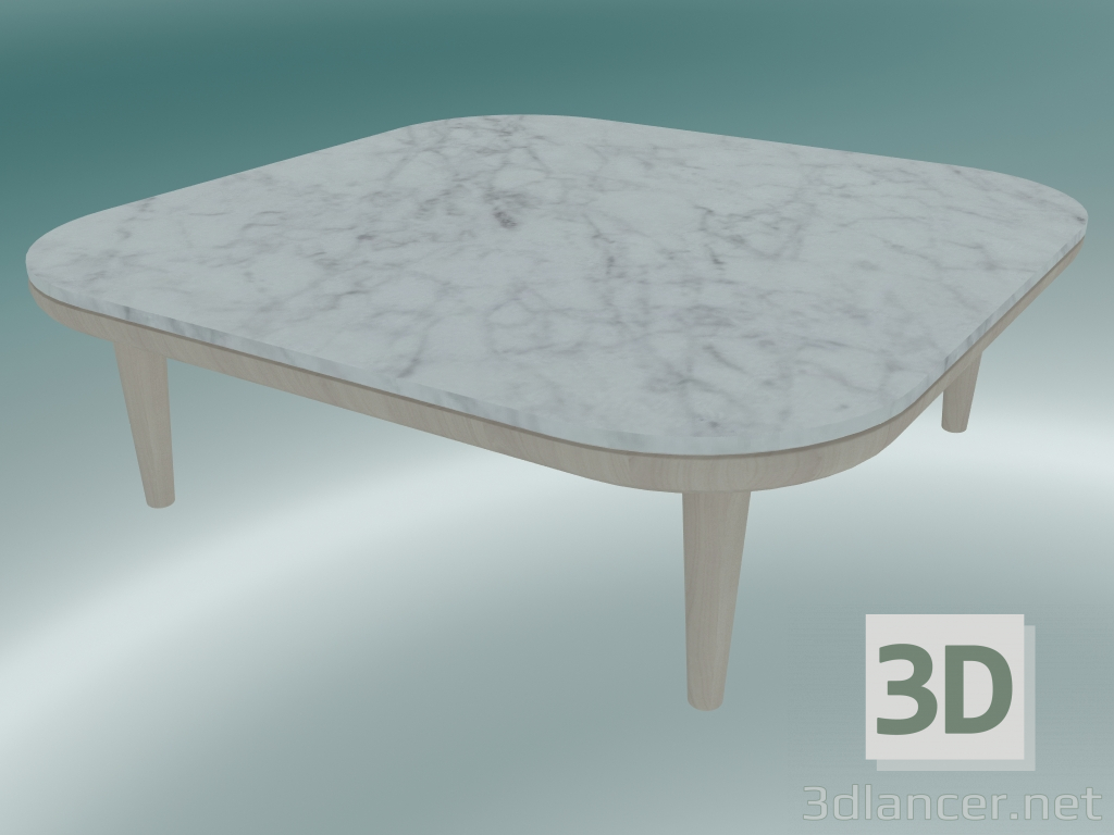 modello 3D Tavolino Fly (SC4, H 26cm, 80x80cm, base in rovere oliato bianco con marmo bianco Carrara levigato) - anteprima