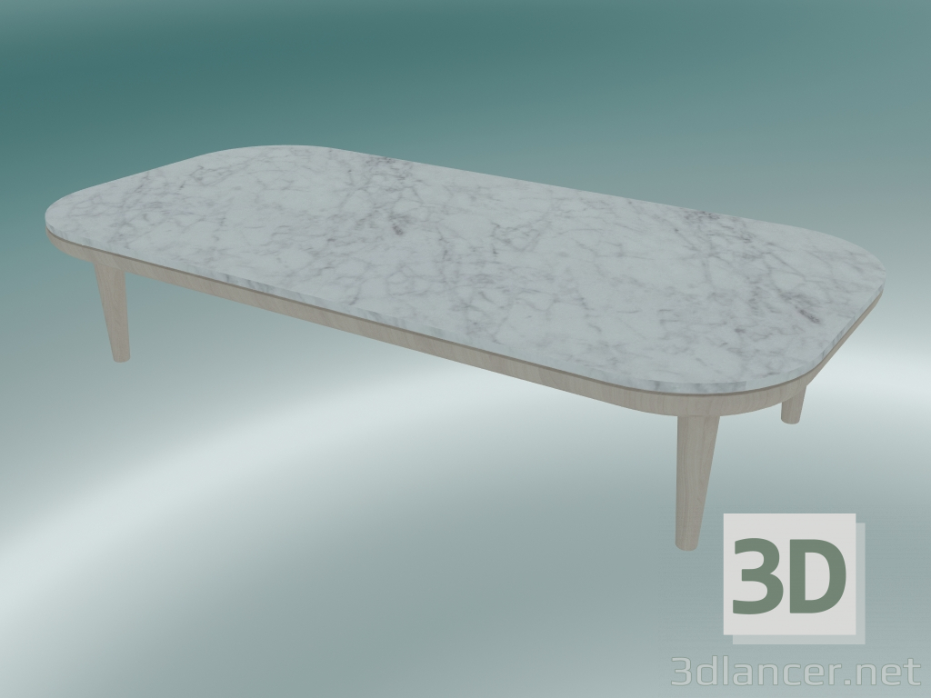 modello 3D Tavolino Fly (SC5, H 26cm, 60x120cm, base in rovere oliato bianco con marmo bianco Carrara levigato) - anteprima