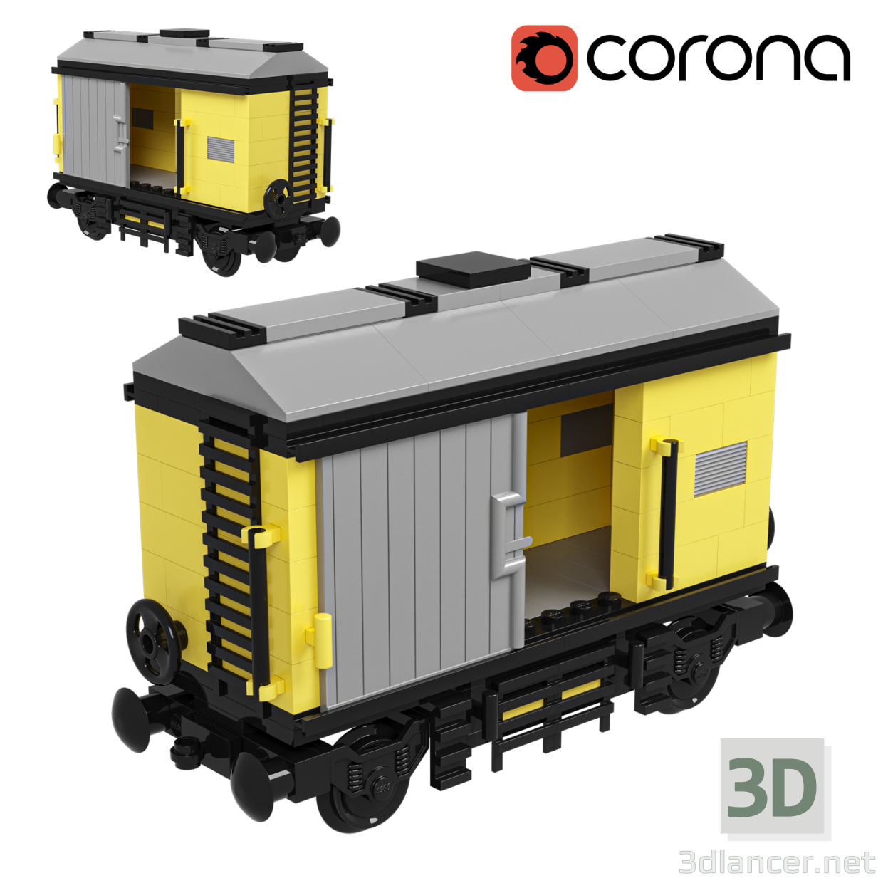 Vagón de carga pequeño de Lego 3D modelo Compro - render