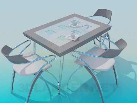 3d model Table and chairs - preview 3d model Table and chairs - preview