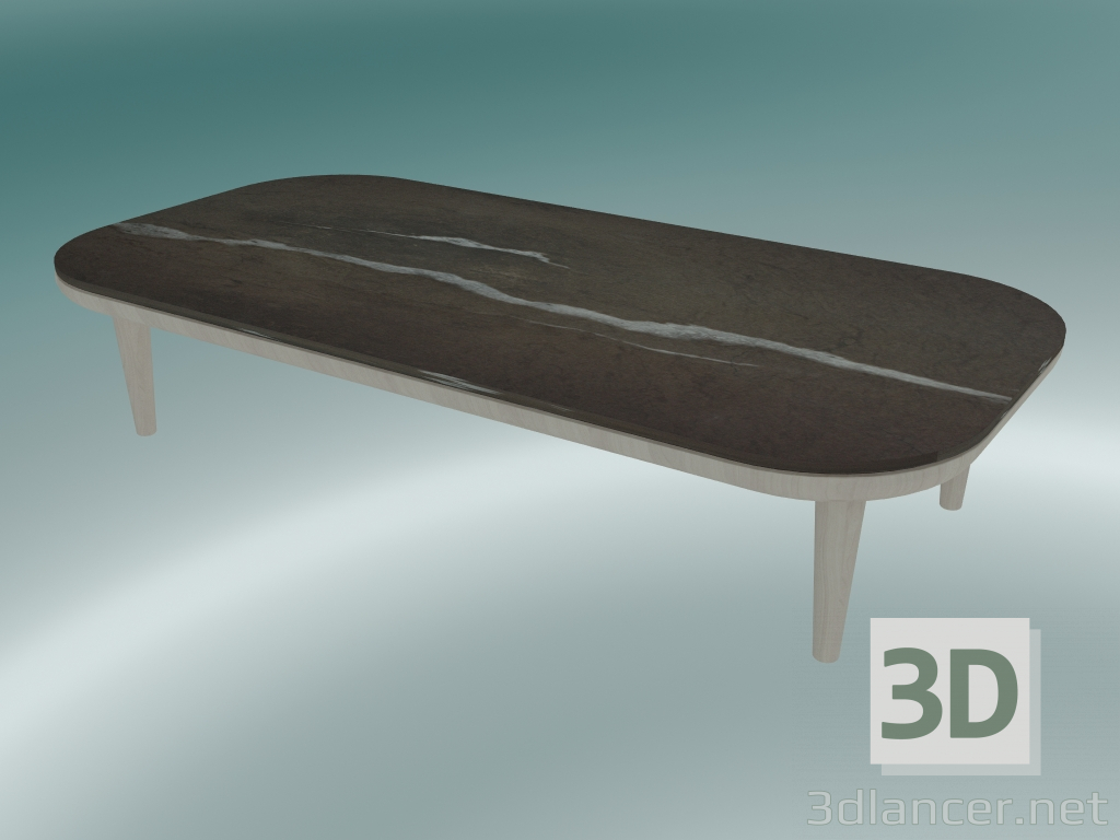 modèle 3D Table basse Fly (SC5, H 26 cm, 60 x 120 cm, piètement en chêne huilé blanc et marbre poli Pietra di - preview