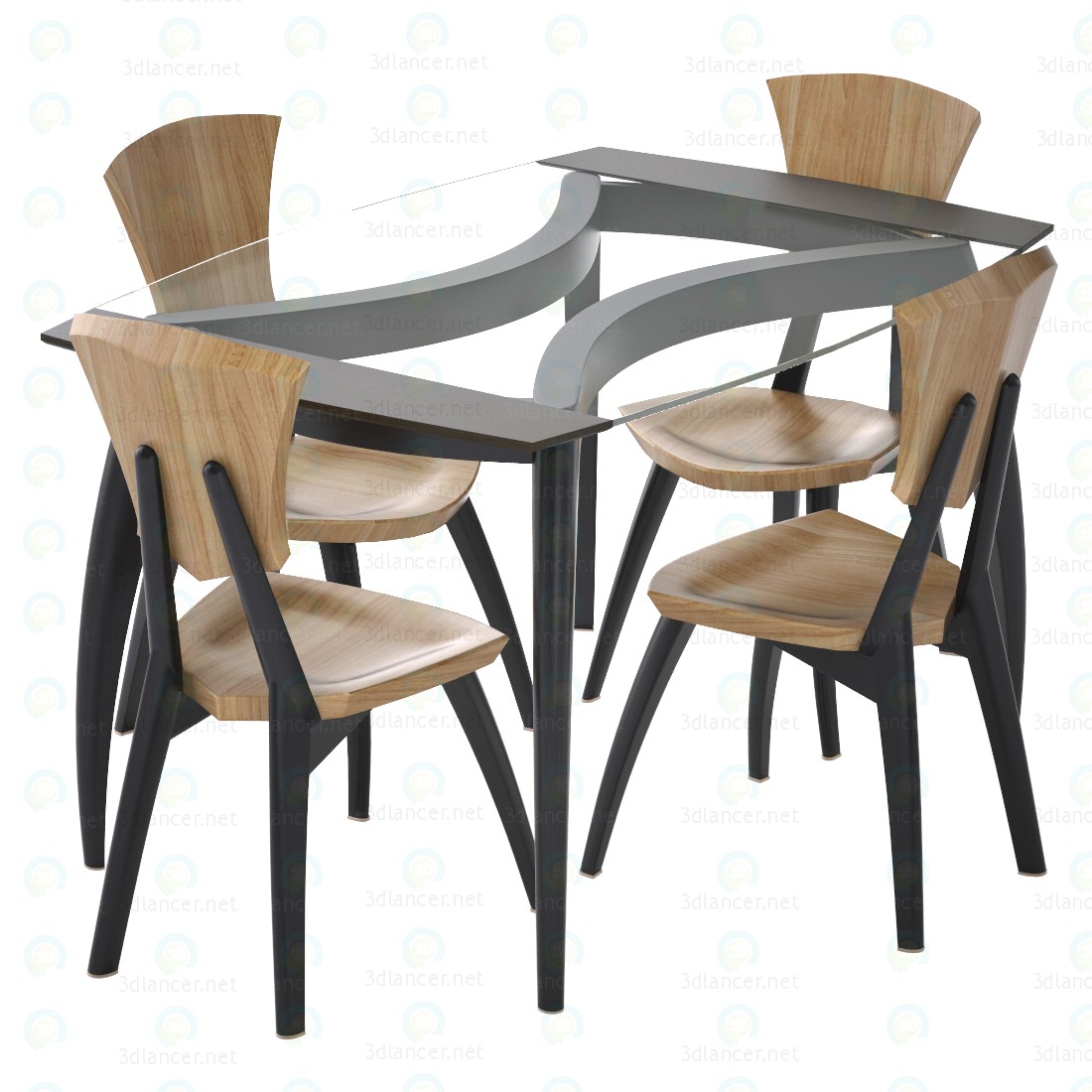 3d Lily Custom Glass Top Dining Table model buy - render