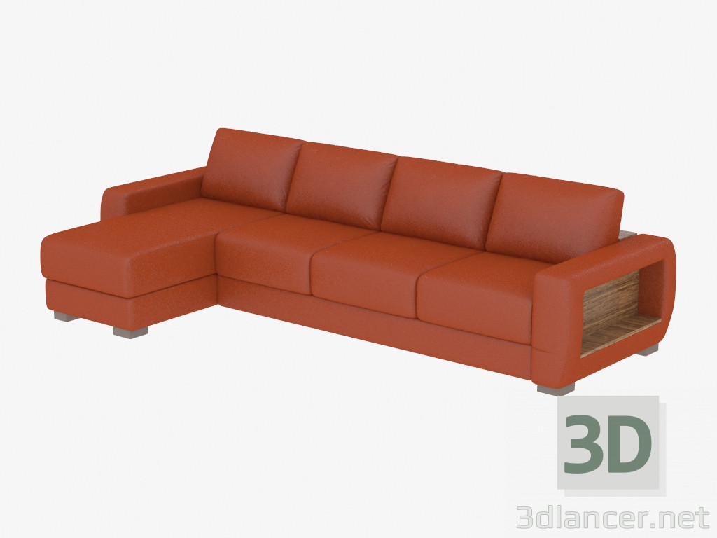 3d model Leather sofa with shelf and bed - preview