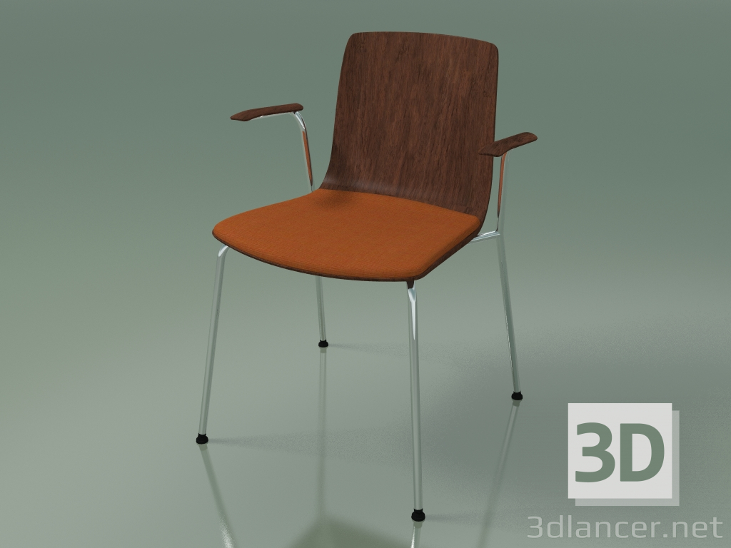 modello 3D Sedia 3976 (4 gambe in metallo, con cuscino sul sedile e braccioli, noce) - anteprima