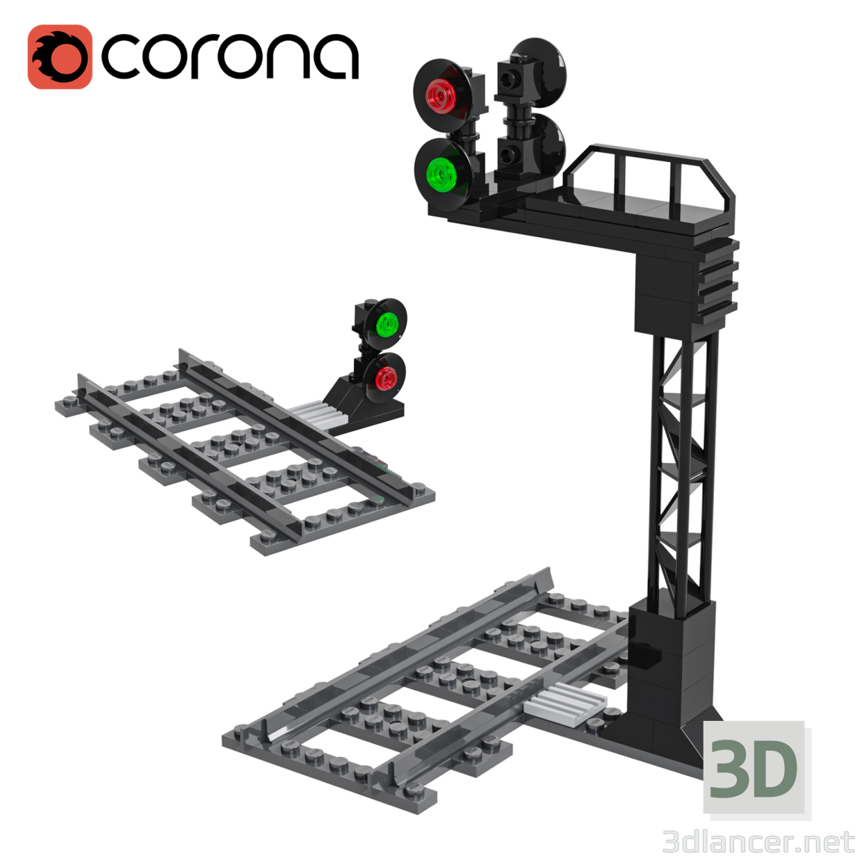 3 डी लेगो ट्रेन निर्माण ट्रैफिक लाइट मॉडल खरीद - रेंडर