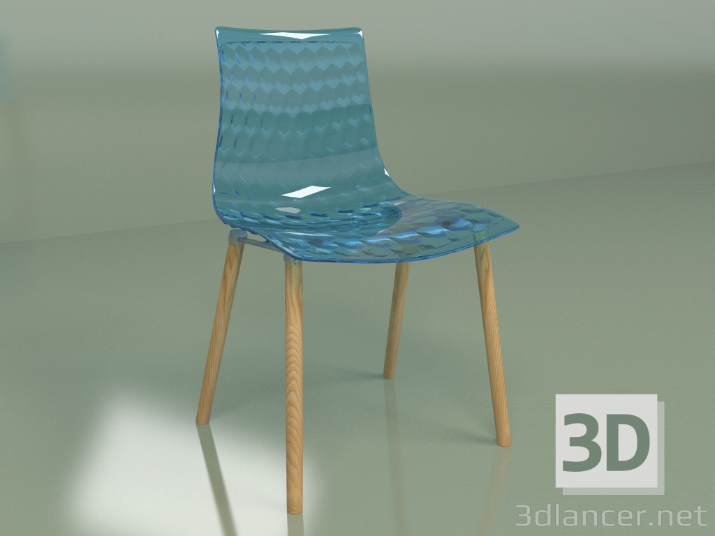 modèle 3D Chaise Gauzy avec pieds en bois (bleu transparent) - preview