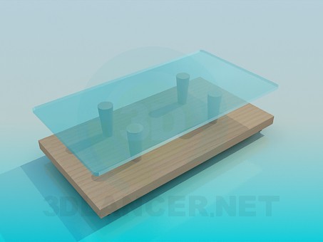 modello 3D Tavolo basso in legno-vetro - anteprima