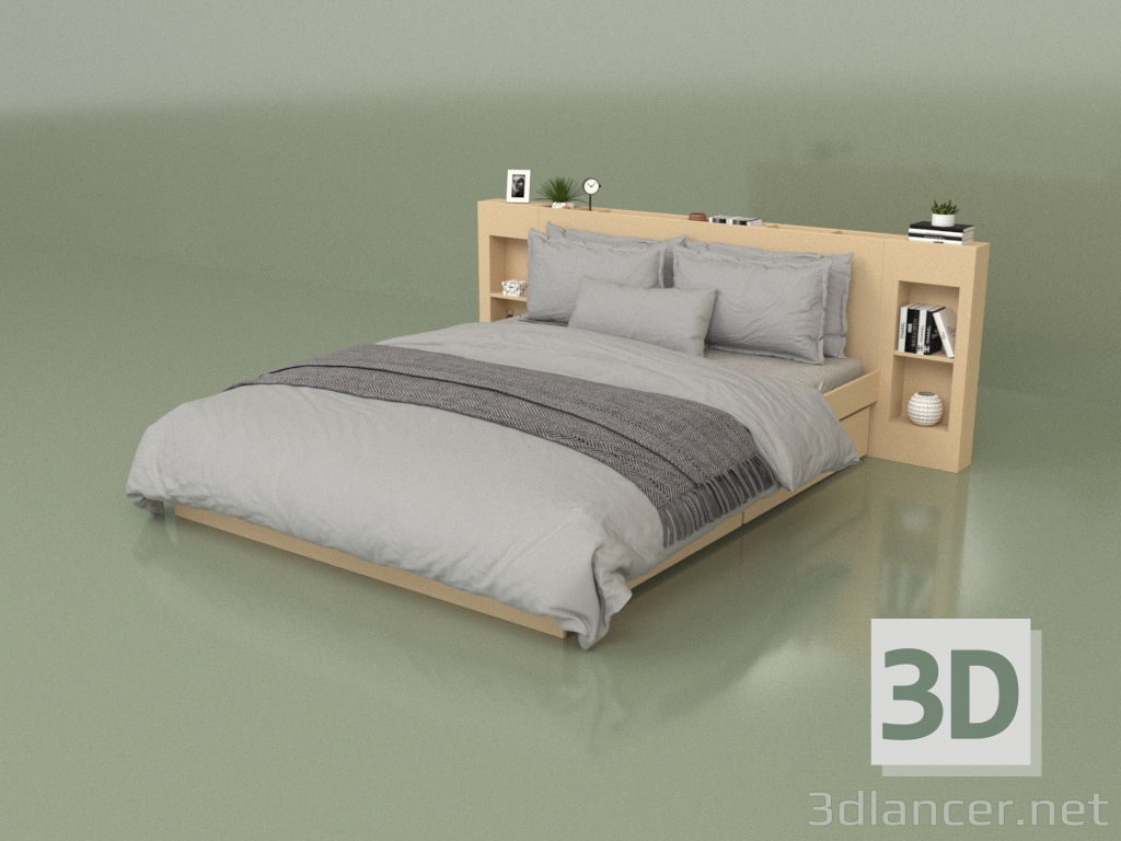 3D Modell Bett mit Organizer 1600 x 2000 (10322) - Vorschau