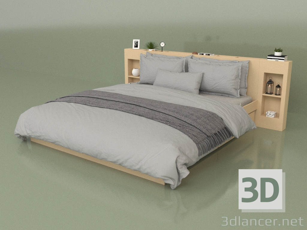 3D Modell Bett mit Organizer 1800 x 2000 (10332) - Vorschau