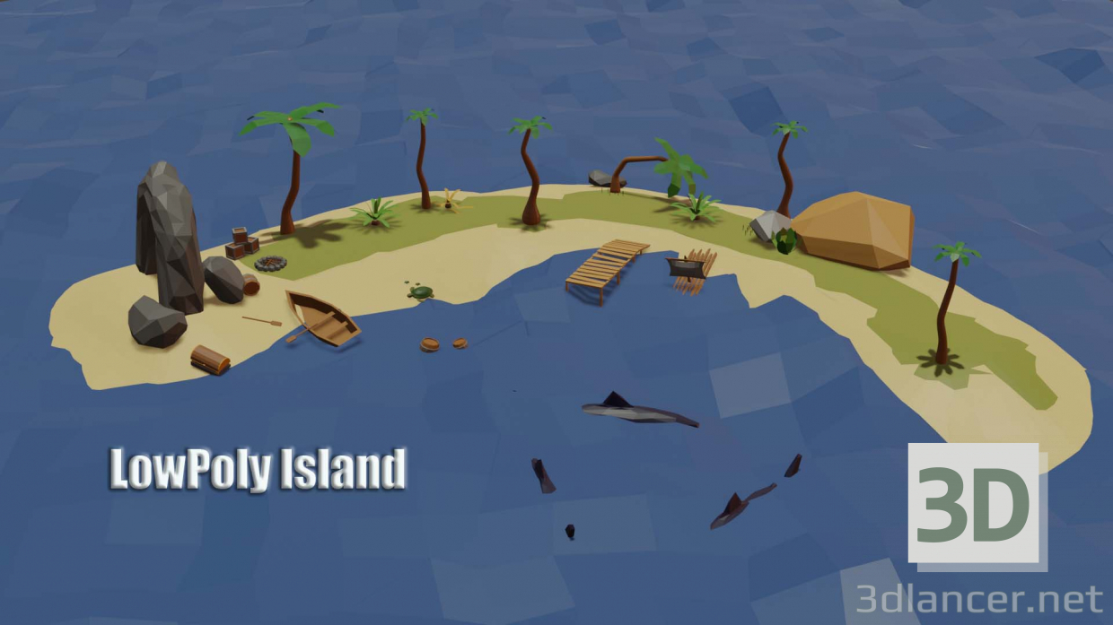 3d Game Set Island / Game Asset Island (LowPoly) model buy - render