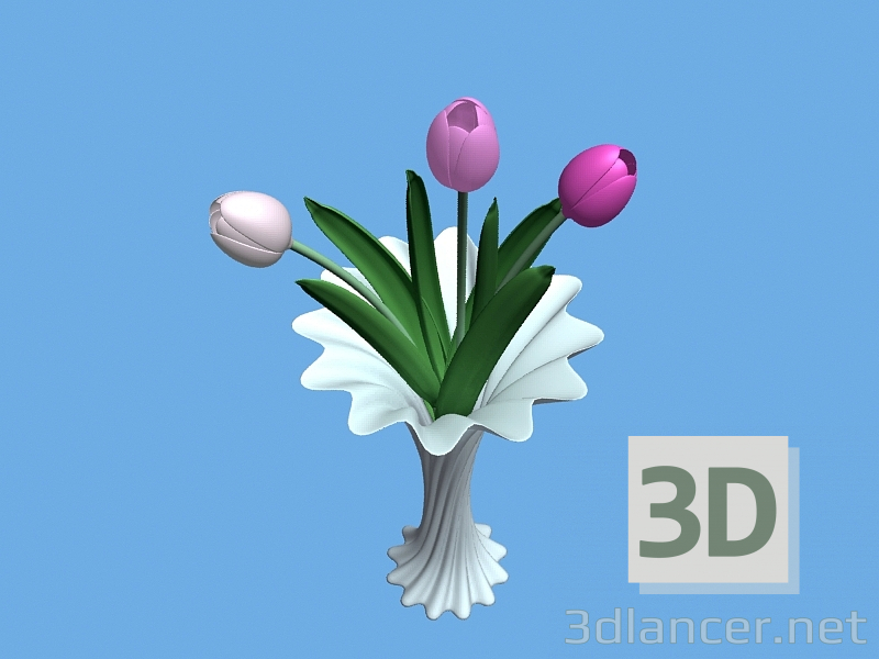 modèle 3D Vase aux tulipes - preview